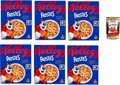 Produktbild von Frosties, knusprige Cornflakes aus Mais mit leckerem Frosting – Frühstückscerealien ohne künstliche Farb- und Aromastoffe 6x 330g + Italian Gourmet polpa 400g
