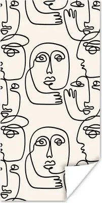 Produktbild von MuchoWow® Poster Gesicht - Muster - Strichzeichnung 60x120 cm - Wandschmuck