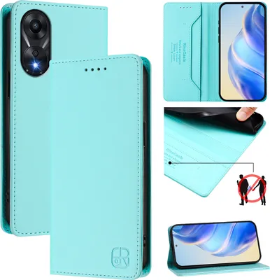 Produktbild von Lederhülle für Oppo A78 4G Hülle Flip Brieftasche Kartenfächern Ständer Schutzhülle Türkis