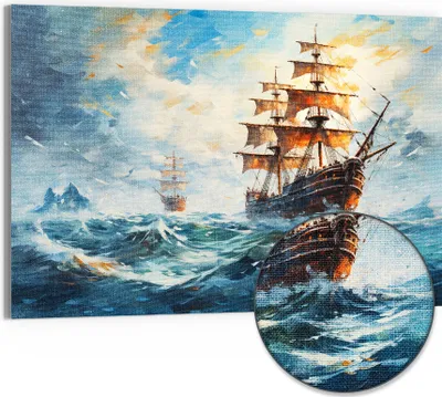 Produktbild von DEQORI Hybrid Leinwand Bild 90x60 cm 'Stürmische See' Wandbild Glas flach modern