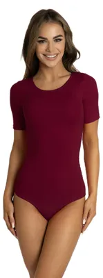 Produktbild von Alkato Damen Kurzarm Body Baumwolle Bodysuit mit Rundhalsausschnitt blickdicht, Farbe: Weinrot, Größe: XL (Long 170-176 cm)