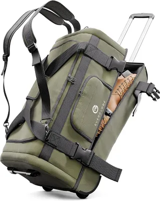 Produktbild von Reisetasche mit Rollen 120L Groß XXL [Khaki] 3in1 Luggage - Tasche, Trolley, Rucksack mit Rollen | Travel Bag, Reisetaschen für Herren & Damen, Reisetasche Herren | Rollkoffer oder Reise Tasche