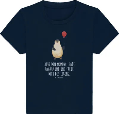 Produktbild von Mr. & Mrs. Panda  T-Shirt Pinguin Luftballon 12. - 18. Monat - French Navy - Geschenk, Lebenslust, Baby, Liebe, Baumwolle Shirt, Pinguine, Baumwollshirt, Babyshirt