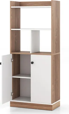 Produktbild von GOPLUS Bücherregal, Hochschrank mit offenen Ablagen & Türen, Küchenschrank Wohnzimmerschrank Aktenregal Standregal Aufbewahrungsregal für Wohnzimmer, Badezimmer & Küche, Natur, 60 x 30 x 140 cm
