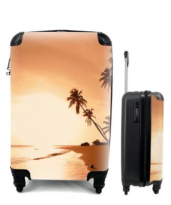 Produktbild von MuchoWow® Koffer Handgepäck Trolley Rollkoffer Kleine Reisekoffer mit 4 Rollen - Sonnenuntergang - Tropisch - Palme - Strand - Meer - Cabin Size < 55x40x23 cm & 55x40x20 cm - Fotokoffer - Kabinenkoffer - Boardgepäck - Reise-Box - Reisekoffer - Reisegepäck - Koffer mit Bild - Trolley für Kinder