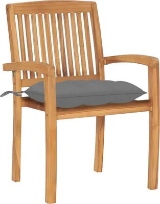 Obrázok produktu pre vidaXL Záhradné stoličky 2 ks so sivými vankúšmi Masívne drevo Teak