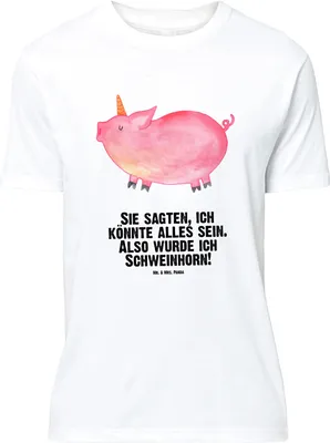 Produktbild von Mr. & Mrs. Panda T-Shirt Einhorn Schwein - Weiß - Geschenk, Unicorn, Bauer, Spruch, Shirt, Spaß, Tshirt, Einhörner, Oversize, mit