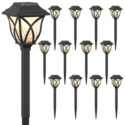 Zdjęcie produktu dla vidaXL Zewnętrzne lampy solarne z kołkiem do wbicia w ziemię, 12 sztuk, ciepła biel, 42 cm, wykonane z polipropylenu (PP)