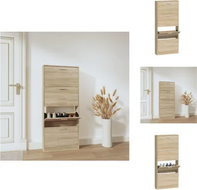 Image de vidaXL Armoire à chaussures aspect chêne 59x17x150 cm Bois composite - Étagères et armoires à chaussures