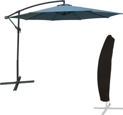 Image de Parasol déporté OAHU rond 3m de diamètre bleu gris + housse