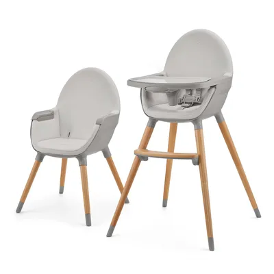 Immagine prodotto di Kinderkraft FINI 2 Seggiolone pappa 2 in 1 con vassoio regolabile e gambe in legno Grigio