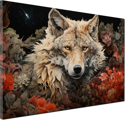 Produktbild von Wolf Wandbild Leinwandbild abstrakt Kunstdruck XL Wanddeko: 90x60x4cm