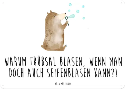 Produktbild von Mr. & Mrs. Panda Wandbild Bär Seifenblasen DIN A5 - Weiß - Geschenk, Teddy, tafel, Schild, Magnetschild, Lustig Sein Glücklich Traurig Happy, Blechschild, Türschild