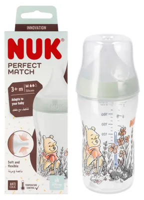 Produktbild von NUK-Flasche aus Polypropylen, 260 ml, mit Silikon-Sauger, Größe M, Motiv "Winni Puuh", Artikelnummer 10742027