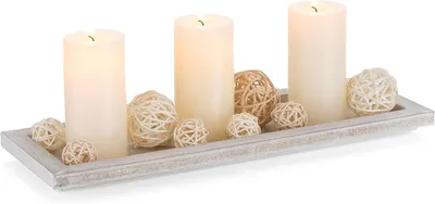 Imagen del producto de Bandeja rectangular de madera, decorativa, de 40 cm, ideal para velas y decoración de mesas
