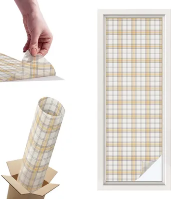 Obrázek produktu pro Vitrážová fólie na okna - 146x50 cm - Vitrážová fólie na okna, dekorativní a neprůhledná - Samolepicí skleněná dekorativní fólie s vitrážovým vzorem - UV ochrana, snadná instalace, dekorace oken - Geometrická mřížka