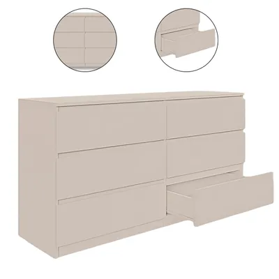 Zdjęcie produktu dla YUMEBLY | Komoda 140x75x40 cm z 6 szufladami – duża szafka do sypialni, salonu, biura lub pokoju dziecięcego | Kaszmir