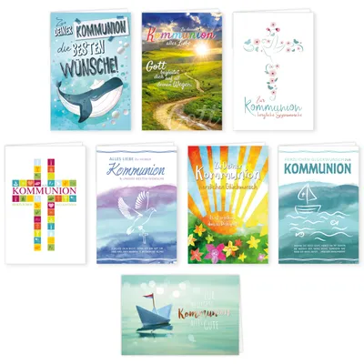 Produktbild von PremiumLine Glückwunschkarten zur Kommunion 8 Karten Set inkl. Umschlag Kommunionskarten 11,5 x 17,5 cm Klappkarte Grußkarte