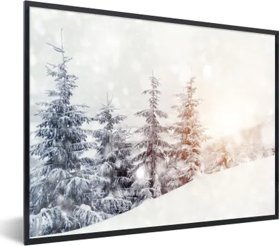 Produktbild von MuchoWow® Gerahmtes Poster Baum - Schnee - Winter 40x30 cm - Poster mit Schwarzem Bilderrahmen Wandposter Rahmen Foto Bilder - Kunstposter - Wanddekorationen