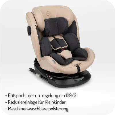 Produktbild von MoMi EMI – i-Size Kindersitz 40–150 cm (0–36 kg), 360° drehbar, ab Geburt rückwärts & vorwärts nutzbar, mit ISOFIX & Top Tether – Beige