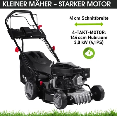 Produktbild von BRAST Benzin Rasenmäher mit Antrieb | 3,0kW (4,1PS) | Elektrostart | 41cm Schnittbreite | 4 Takt OHV Motor | 25-75mm Schnitthöhe | 40L Fangkorb | Stahlgehäuse