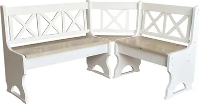 Produktbild von Weiße Eckbank II aus Kiefernholz mit unbehandeltem Sitzplatz 120 x 180 cm