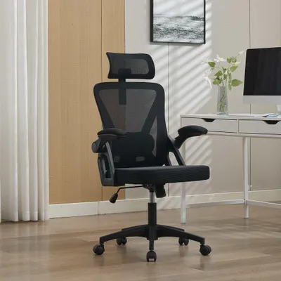 Produktbild von Ergonomischer Netz-Bürostuhl mit verstellbarer Lendenstütze und Kopfstütze, Drehstuhl Home Office