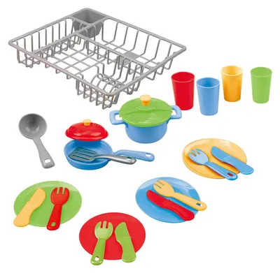 Produktbild von Playgo 23-teiliges Spielzeuggeschirr-Set mit Abtropfgestell 3119