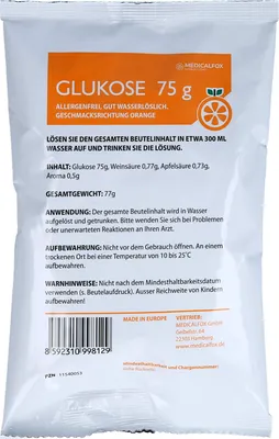 Produktbild von MEDICALFOX GLUKO 75 Pulver mit Orangengeschmack, 75 g Pulver