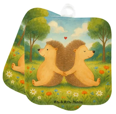 Produktbild von Mr. & Mrs. Panda 2er Set Topflappen  Igel händchenhaltend Design - Weiß - Geschenk, Love, Kochlappen, Ofenlappen, Verliebt, Liebesbeweis, Hand in Hand, Hochzeit, Freundin