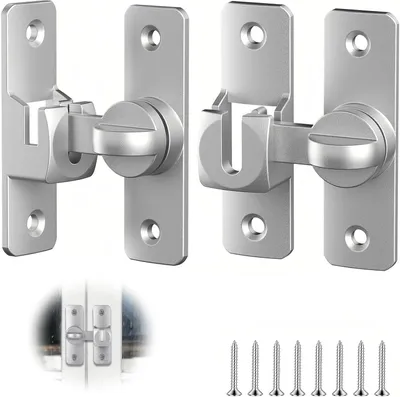 Produktbild von 2 Paar Schiebetürschlösser, 90°/180° Aluminiumlegierung, Silber, Mit 8 Schrauben, Für Türen, Fenster, Schränke