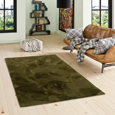 Produktbild von Luxus Super Soft Fellteppich Plush Dunkelgrün, Größe:70x140 cm