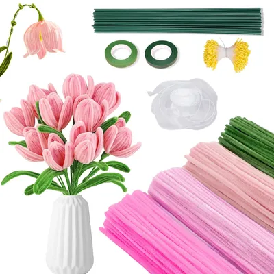 Pfeifenreiniger Blumen Set, Rosa Tulpe, 400 Stück, 30 cm