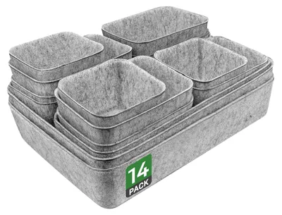Immagine prodotto di Omgoods - Organizer per cassetti da 80 cm, composto da 14 pezzi - Scatole impilabili in feltro
