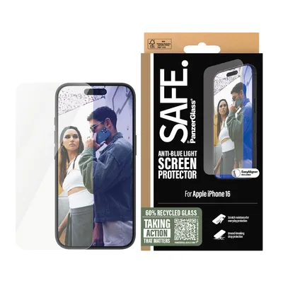 Produktbild von PanzerGlass SAFE. by ® Anti-Blue Light Displayschutz iPhone 16 | 15 | Ultra-Wide Fit, Apple, Apple - iPhone 16, Apple - iPhone 15, Trockene Anwendung, Kratzresistent, Schockresistent, Transparent, 1 Stück(e)