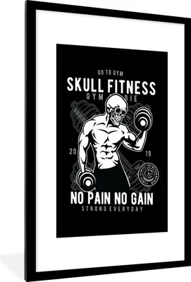 Produktbild von MuchoWow® MuchoWow® Gerahmtes Poster Gewichte - Fitness - Skelett - Retro 60x90 cm - Poster mit zchwarzem Bilderrahmen - Dekoration - Wandposter Wohnzimmer - Hochwertig