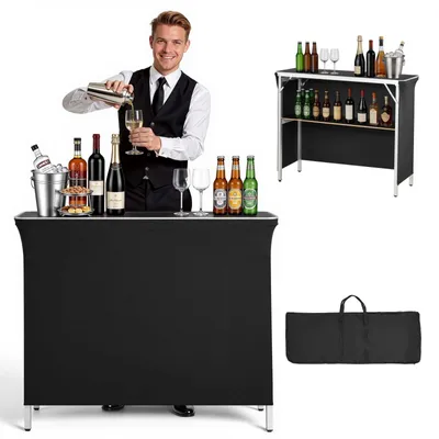 Produktbild von Messetheke klappbar - Mobile Empfangstheke / Promotionstheke - Mit Ablagefach - Faltbare Barstation für Veranstaltungen und Partys - Mit Tragetasche - 110 x 38,5 x 88,5 cm