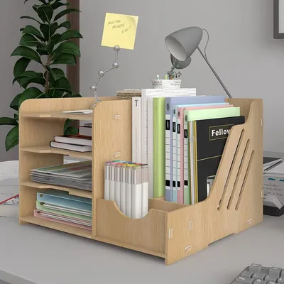 Produktbild von Dokumentenhalter A4, Ablagekorb aus Holz mit Fächern, 5 mm, für Büro