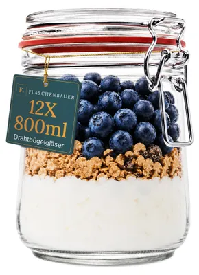Productafbeelding van Set van 12 Canning Glazen met Draadvergrendeling 800 ml
