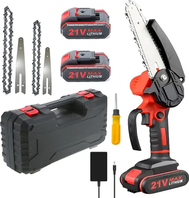 Produktbild von Mini Kettensaege 4 Zoll 6 Zoll Akku-Kettensäge 21V 500W wiederaufladbare Mini-Kettensäge mit 2 Akku, 2 Ketten,elektrische Säge zum Schneiden von Ästen