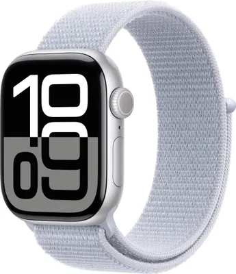 Obrázok produktu pre Apple Watch, Series 10, GPS, strieborné, 42 mm, Hliníkové puzdro, Športová slučka wolkenblau