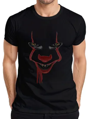 Produktbild von Horror Clown Gesicht Pennywise Blutiges Lächeln Grusel Halloween Herren T-Shirt, Schwarz, L