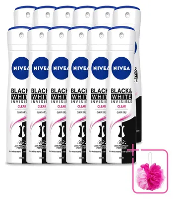 Image de 12 sprays déodorants Nivea Invisible Black & White - 150 ml - Lot de 12