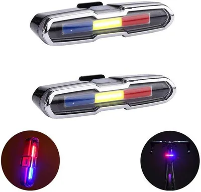 Immagine prodotto di Set da 2 pezzi - Luce posteriore per bicicletta - Luce posteriore a LED ad alta potenza - Accessori per biciclette e mountain bike - Rosso + blu + bianco - Impermeabile - Facile da montare - Sicurezza per la guida notturna