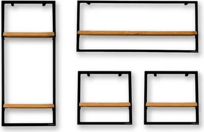 Produktbild von holz4home® 4-teiliges Wandregal Set I Eichenholz Schwarz gerahmt I Mit Baumkante, Natur geölt I Inkl. Befestigungen aus Stahl für Schweberegal