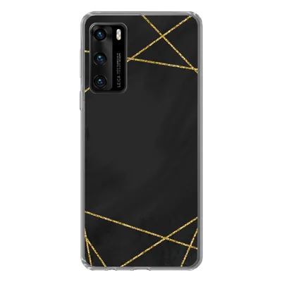 Produktbild von MuchoWow® Handyhülle Schutzhülle Hülle für Huawei P40 Geometrisches Muster aus goldenen Linien auf schwarzem Hintergrund Silikon Softcase Handy Hülle - Handytasche
