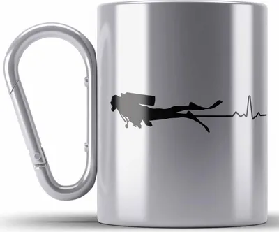 Produktbild von Trendation - Taucher Edelstahl Tasse Karabiner Geschenk Karabiner Edelstahl Tasse Karabiner Edelstahl Geschenkidee Männer Tauchen Evolution Grafik Tauchlehrer Tauchsportler Becher (Silber)
