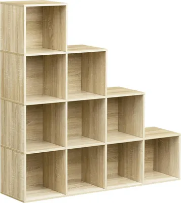 Produktbild von Bücherregal Cube Regal - L‑Form Stufenregal - 5 Ebenen - Maße 120x120x30 cm - Bodenstehend - Eiche Hell