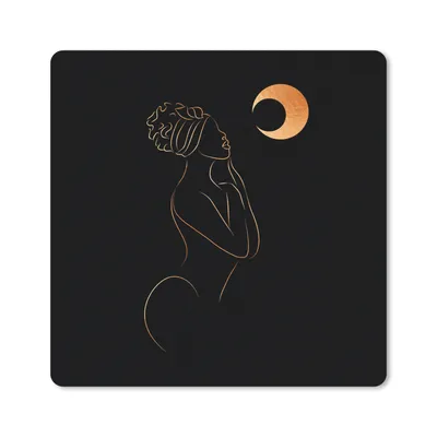 Produktbild von MuchoWow® Mauspad Mousepad Frau - Mond - Schwarz und Gold - Strichzeichnung 30x30 cm - Mousepads - Maus Mat - Pad - Mausunterlage - Gaming