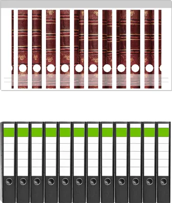 Produktbild von Wallario 12 Stück schmale Ordner inkl. Klebeetiketten mit Motive Alte Bücher mit rotem Ledereinband -  Set mit Rückenschildern / Ordnerrücken Stickern